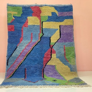 Tappeto Beni Ourain turchese, tappeto berbero marocchino, zerbino fatto a mano, rivestimento per pavimenti blu, elemento decorativo per soggiorno, dimensioni multiple