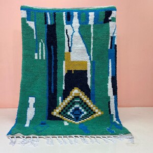 Boho, Berber, Green, Handwoven Wool Rug, Moroccan Carpet, Soft Shaggy Floor Decor for Indoor Spaces