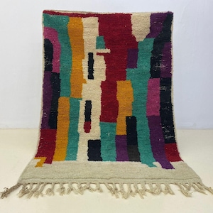 Beni Ourain, Berber, Bohemian, Handmade Moroccan Wool Carpet, Colorful Cozy Shaggy Area Rug for Indoor Decor