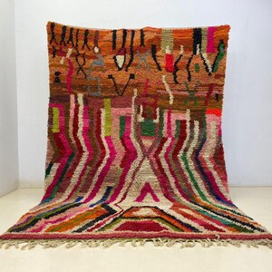 Artistic Beni Ourain Rug, Bohemian Wool Carpet, Handmade Wool Rug, Soft Shaggy Texture, Luxurious Moroccan Carpet, 5x7 Living Room