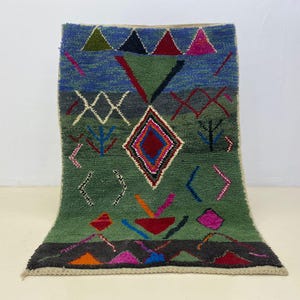 Beni Ourain Wool Carpet, Moroccan Handmade Rug, Soft Washable Wool, Tribal Geometric Design, Living Room Decor, 5x7 Hand-Knotted Shaggy