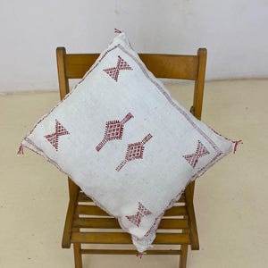 Handmade Moroccan, Cactus Silk Pillow, Boho Silk Pillow, Artistic Woven Cushion, Unique Home Accent, 50x50 cm Throw for Living Room