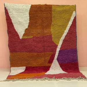 Beni Ourain Rug, Multicolored Wool, Handmade Moroccan, Custom Shaggy Carpet, Soft Indoor Floor Covering, Durable Tribal Texture