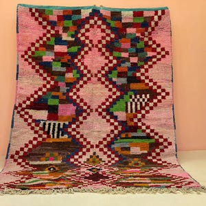 Beni Ourain Rug, Boho Chic Style, Tribal Berber Carpet, Handmade Wool Weave, Soft Durable Texture, Cozy Floor Covering