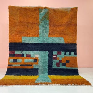 Bohemian, Moroccan, Handmade, Wool Carpet Rug 5x7, Soft Shaggy Floor Covering, Artistic Living Room Accent