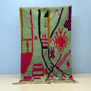 Boujaad Wool Carpet, Berber Rug Style, Multicolor Wool Rug, Hand Knotted, Soft Shaggy Texture, Durable Floor Covering, Boho Accent