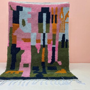 Handmade Wool Rug, Colorful Berber Rug, Boho Rustic Decor, Plush Sheep Wool Carpet, Handwoven Moroccan Area Mat, Shaggy Texture Accent