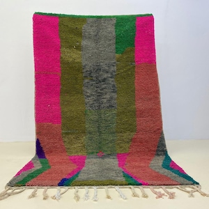 Beni Ourain Style Rug, Hand Knotted Wool, Moroccan Berber Floor, Colorful Geometric Pattern, Boho Flair, Soft Shaggy Carpet