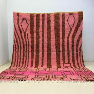 Beni Ourain Rug Large, Handmade Wool Carpet, Berber Pattern, Plush Texture, Cozy Floor Mat, Durable Indoor Covering