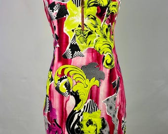 Versace dress pink/multicolor with gold details size uk8/Small, Vintage, Never Worn , RARE STUNNING Gianni Versace piece