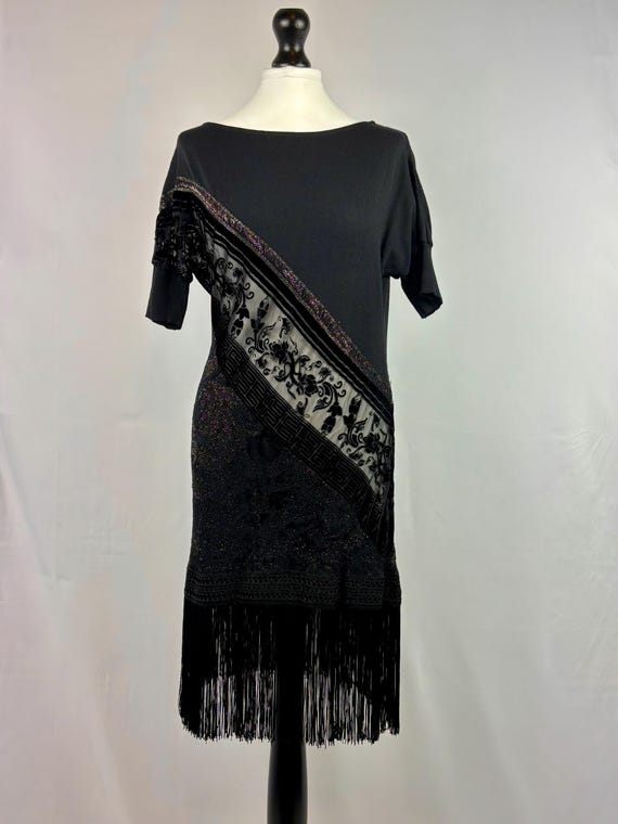 roberto cavalli black lace dress Roberto Cavalli Leopard Velvet Lace Slip Dress in Nero