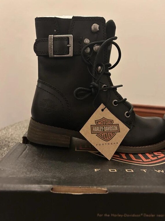 Harley-Davidson Black Leather Boot With Logo Tag And Buckles Harley Davidson Western Biker Full Grain Leather Black Boots  main image 2