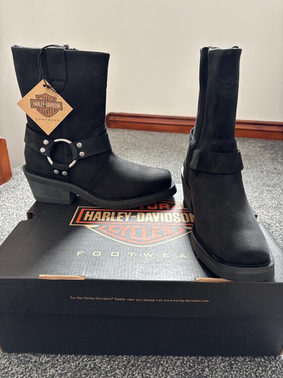 Harley Davidson Western Biker Full Grain Leather Black Boots  display picture 1