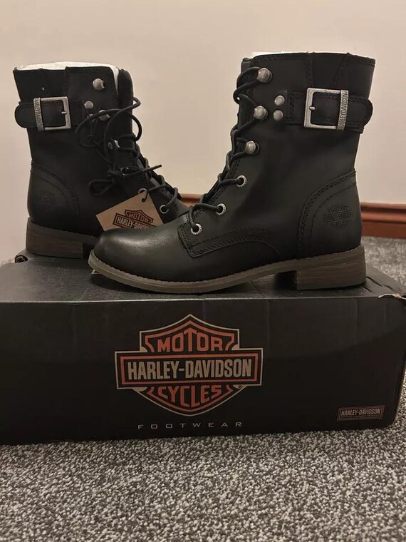 Harley Davidson Black Leather Biker Boots Lace up Size Uk3.5  display picture 2