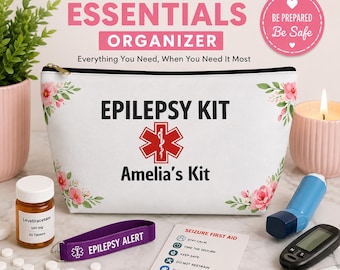 Personalized Epilepsy Kit Bag, Seizure Emergency Pouch, Custom Medical Organizer, Epilepsy Supplies Travel Case, Medical Essentials Bag