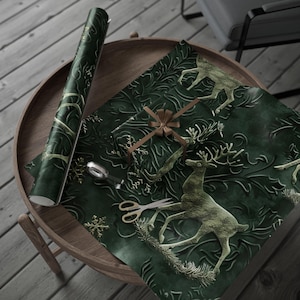 Elegant Deer Holiday Wrapping Paper, Christmas Gift Wrap, Winter Deer Wrap, Eco-Friendly Wrapping, Festive Green Paper