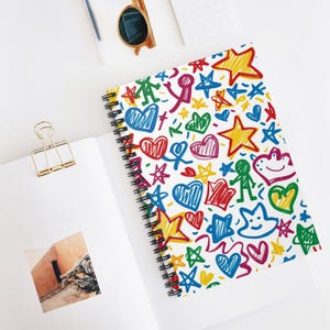 Colorful Crayon Doodle Spiral Notebook - Ruled Line, Cute Notebook for Kids, Art Journal, Fun Back-to-School Supply, Creative Gift
