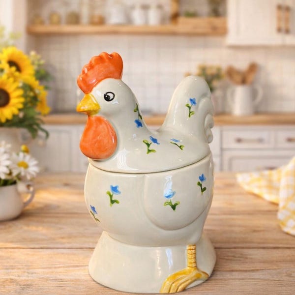Vintage Otagiri Rooster Lidded Sugar Bowl Cottagecore Farmhouse Birds