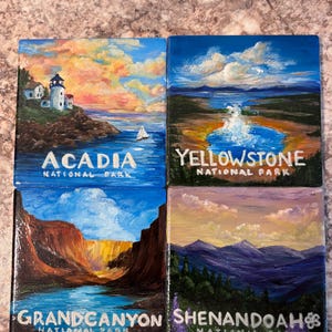 Hand-Painted National Park-themed ceramic Coaster set of Four
