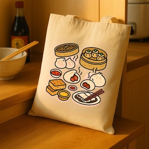 Dim Sum Tote Bag | Nostalgic Asian American Gift, Eco-Friendly Canvas Bag, Cute Chinese Food Tote,  Asian Tote Bag