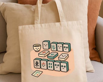 Mahjong Tote Bag | Nostalgic Asian American Gift, Eco-Friendly Canvas Bag, Cute Chinese Tote, Asian Tote Bag