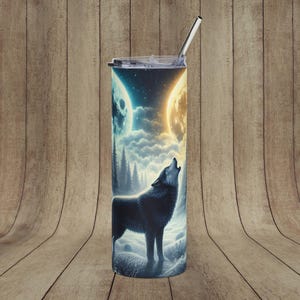 Wolf Galaxy Edelstahlbecher, Howling Wolf Moonlite Design, 20 Unzen
