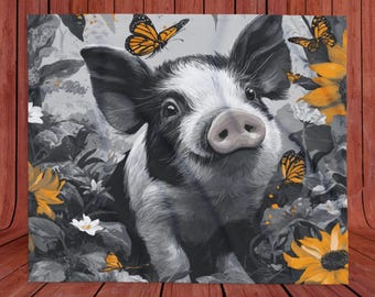 Farmhouse Pig Fleece Blanket, Animal Lover Throw, Cozy Decor