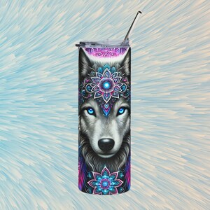Boho Wolf roestvrijstalen beker – reismok met juwelen, 20 oz