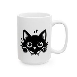 Personalized Whimsical 15oz Cat Ceramic Mug | Cute Cat Lover Gift, Coffee Cup, Tea Mug, Animal Lover, Unique Kitchen Decor