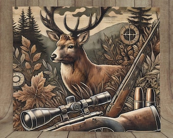 Hunting Theme Fleece Blanket - Rustic Cabin Decor