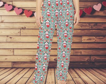 Valentine Cats Pattern Pajama Pants | Heart Kitty All-Over Print