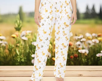 Yellow Duck Pattern Pajama Pants | All-Over Print