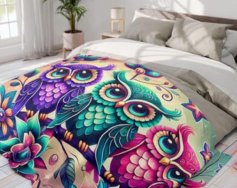 Bunte Eule Fleece Decke, Kuscheldecke, Kinderzimmer Dekor