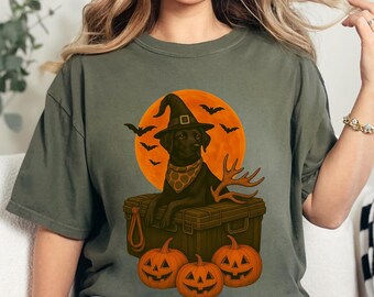Black Lab Halloween Shirt, Local Boy Black Lab Hunting Dog tee, Dog on Camo Cooler t-shirt,  Southern Spooky t shirt, dog lover gift Tee