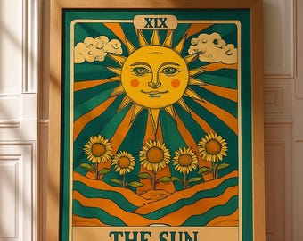 Sun Tarot Card Print: Retro Sunflower Boho Wall Art