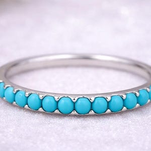 Turquoise Eternity-bandring, stapelring 925 sterlingzilver, minimalistische sierlijke blauwe stenen ring, geboortesteen december cadeau