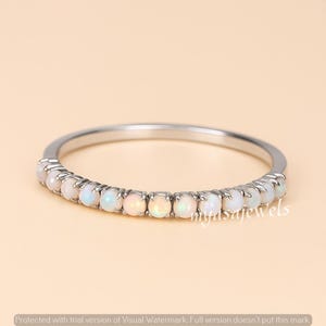 Opal Half Eternity Band Ring Dainty Stacking Ring October Birthstone Jewelry Minimalist Silver Promise Ring Gift for Her