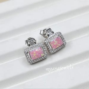 Pink Opal Stud Earrings, Sterling Silver Dainty Earrings, October Birthstone Jewelry, Sparkling Gift for Her, Everyday Elegant Studs