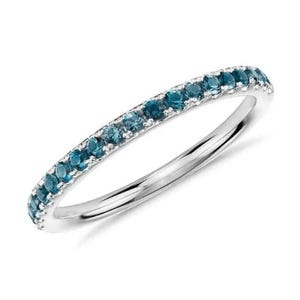 Blue Topaz Eternity Band Ring, Sterling Silver Gold Ring, Dainty Gemstone Stacking Ring, Anniversary Gift, Promise Ring for Her