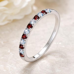 Ring met granaat en blauwe topaas | Ring van 925 sterling zilver | Geboortesteen ring (januari-december) | Stapelbare verlovingsring