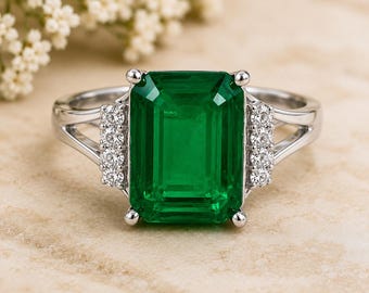 Anillo solitario con talla esmeralda, oro de 14 quilates sobre plata de ley, anillo nupcial vintage.
