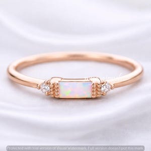 Opal Baguette Ring Roségold, Minimalist Opal Versprechen 925 Silber Ring, Zierliche Oktober Geburtsstein Ring, dünne Diamant Akzent Band Geschenk für Sie
