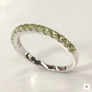 Green Peridot Eternity Band Ring, Dainty Gemstone Ring for Women, August Birthstone Jewelry, Stacking Peridot Silver Ring