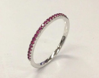Ruby Eternity Band Ring Sterling Silver | Dainty Stacking Band | July Birthstone Ring | Minimalist Ruby Wedding Band for Women