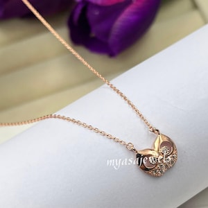 Rose Gold Cat Necklace, Dainty Kitty Pendant, Cute Animal Jewelry, Gift for Cat Lover, Crystal Cat Face Necklace, Minimalist Necklace