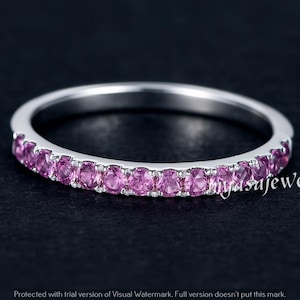 Pink Tourmaline Half Eternity Band Ring 925 Sterling Silver | Dainty Stacking Ring | Minimalist Wedding Band | Promise Anniversary Jewelry