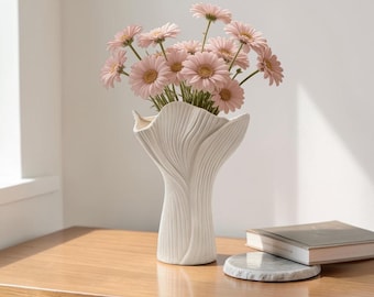 White Sculptural Vase Without Flowers, Modern Wavy Rim Vase, Romantic Home Decor Gift