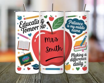 Emballage personnalisé pour gobelet pour professeur PNG : Design fin par sublimation, 20 oz (téléchargement numérique)