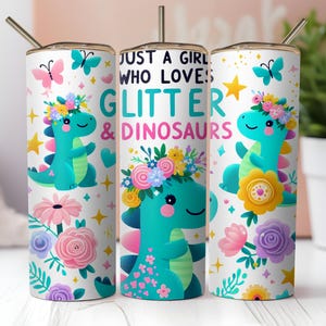 Just a Girl Who Loves Dinosaurs Tumbler Wrap PNG, Pink Pastel Dinosaur 20oz Skinny Sublimation Design for Kids, Cute Digital Download