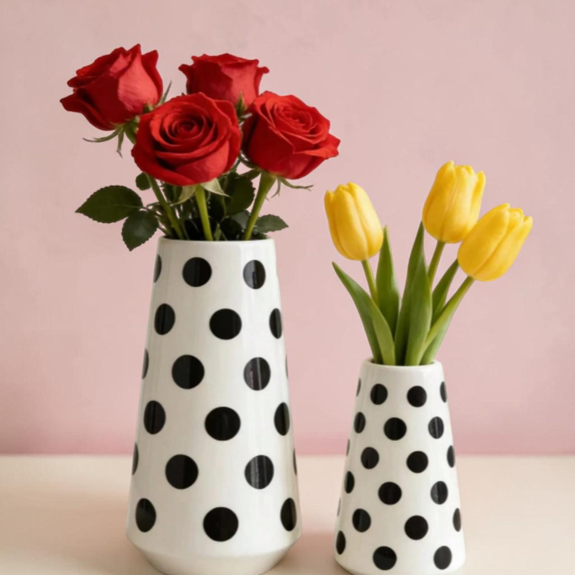 White and Black Polka Dots Vase - Etsy